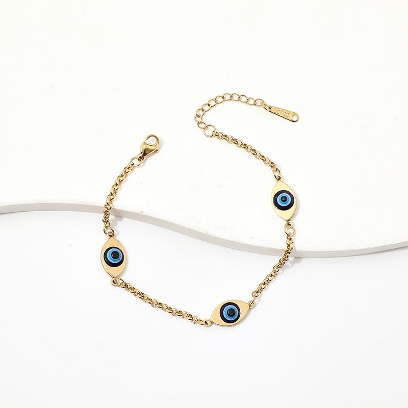 Marineblaues Auge Charm Klassisches Party-Armband Abstandshalter Goldkette Hummer-Verlängerung Zierlich Spirituell Edelstahl Unisex