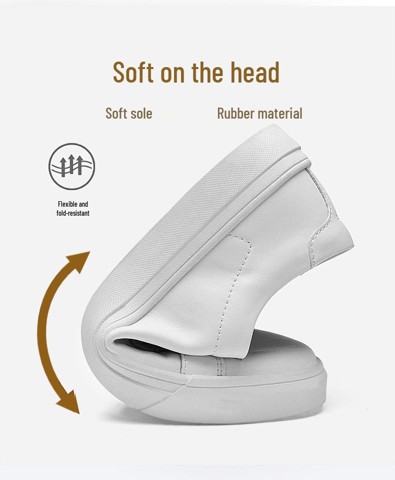 Men's White Low-Top Casual Cowhide Shoes with Thick Sole and Breathable, Versatile Round Toe Design.