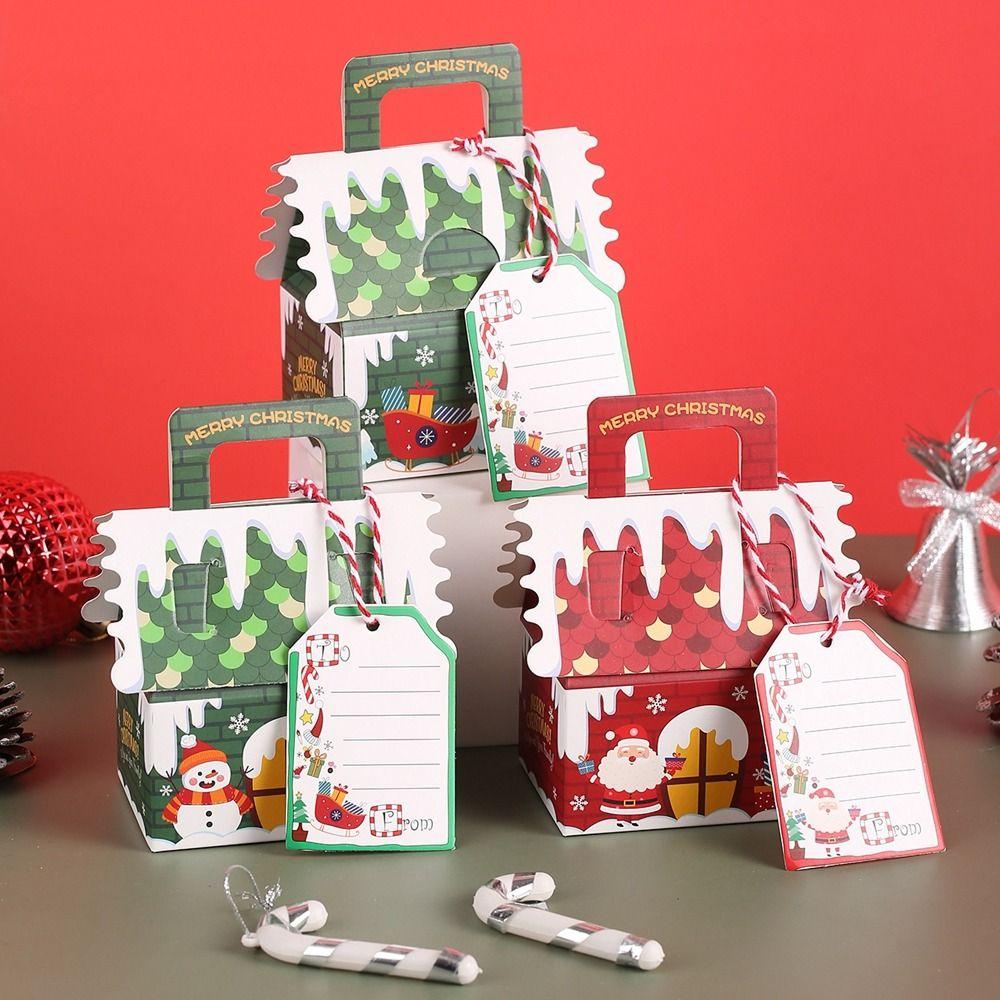 10Pcs Kraft Paper Christmas Gift Box Xmas Ornament Packaging Boxes New Candy Bags  New Year