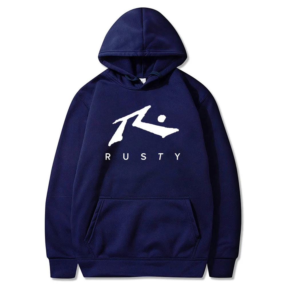 Men's sweatshirt with RUSTY logo kangaroo pocket casual flat design comfortable men's hoodie