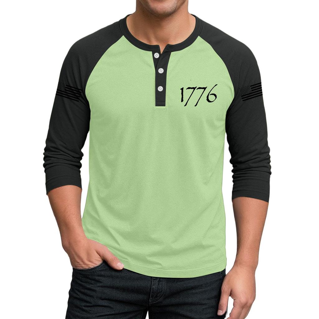 Herren-Raglan-Top mit 3/4-Ärmeln und kontrastfarbener Knopfleiste