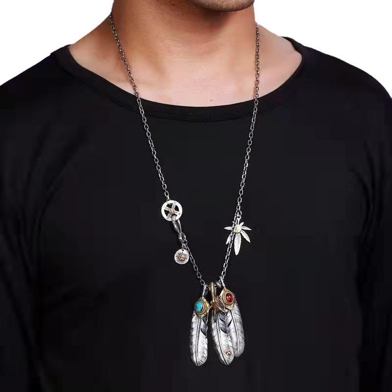 2026 Taijiao Chain Set Chain Takahashi Goro Style Turquoise Feather Necklace Women's and Men's Sweater Chain