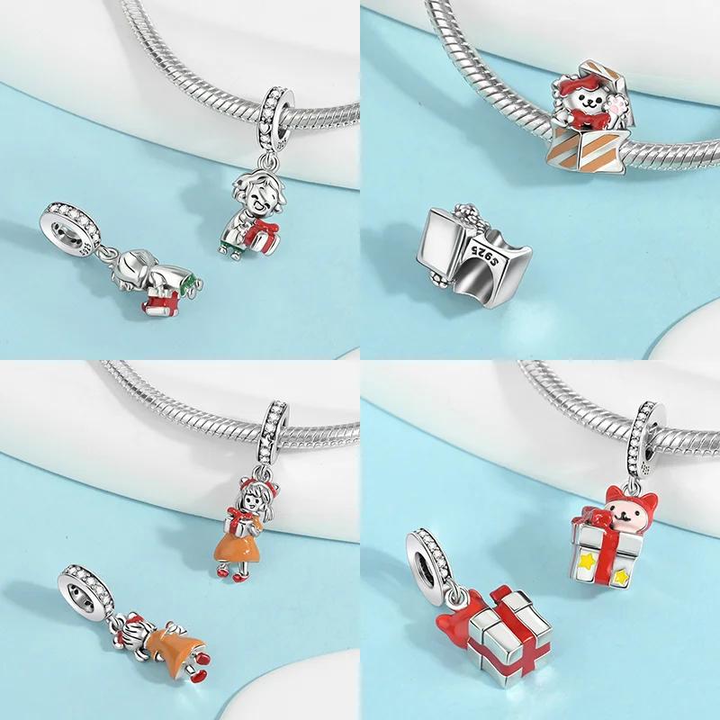Coppergift Box Charm Luminous Beads Fits Brand Bracelet Diy Merry Christmas Fine Jewelry Pendant For Women Gift