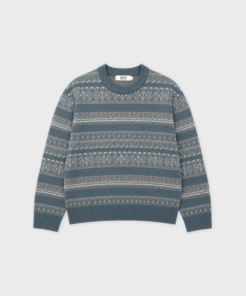 WORK ON BODY OFF Decor Semi-Overfit Fair Isle Knit [Blue]