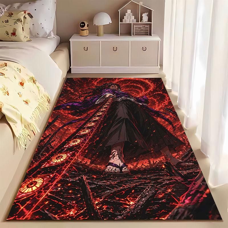Samurai with Fiery Sword Pattern suitable as a non-slip mat for the living room or bedroom sofa