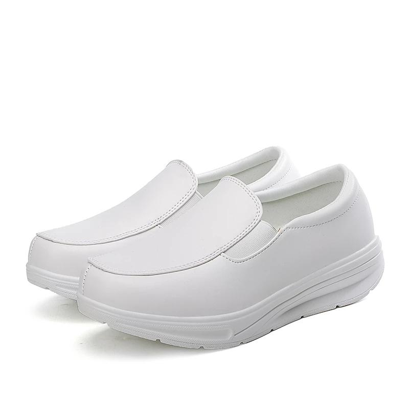 white leather slip on nursing shoes