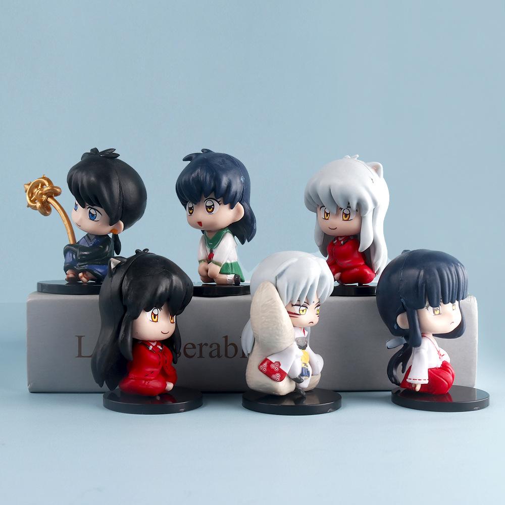 6 Teile/satz Cartoon Inuyasha Q Version Spielzeug Sesshoumaru Higurashi Kagome PVC Modell Anime Puppe Kinder Geschenk