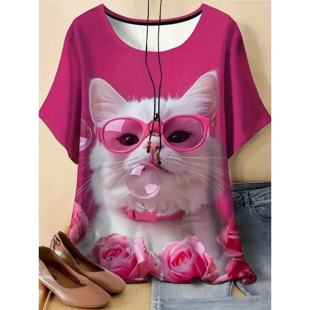 Ladies Fashionable Comfortable T-shirt Interesting Animal Patterns Loose Breathable Large Size Short Sleeved T-shirt