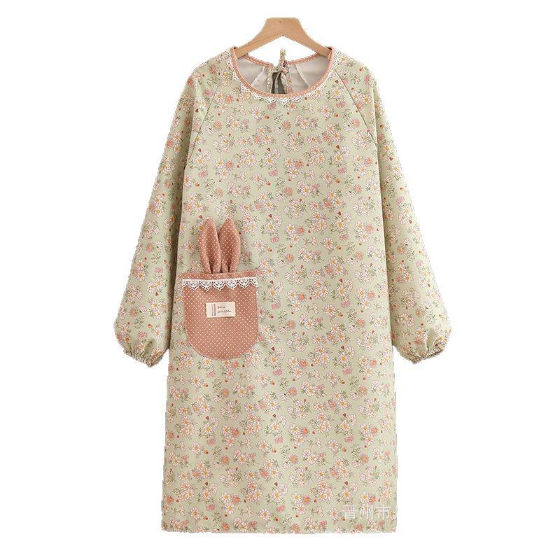 Korean Style Long-Sleeved Canvas Apron for Women - Anti-Fouling, Breathable Kitchen & Catering Overalls