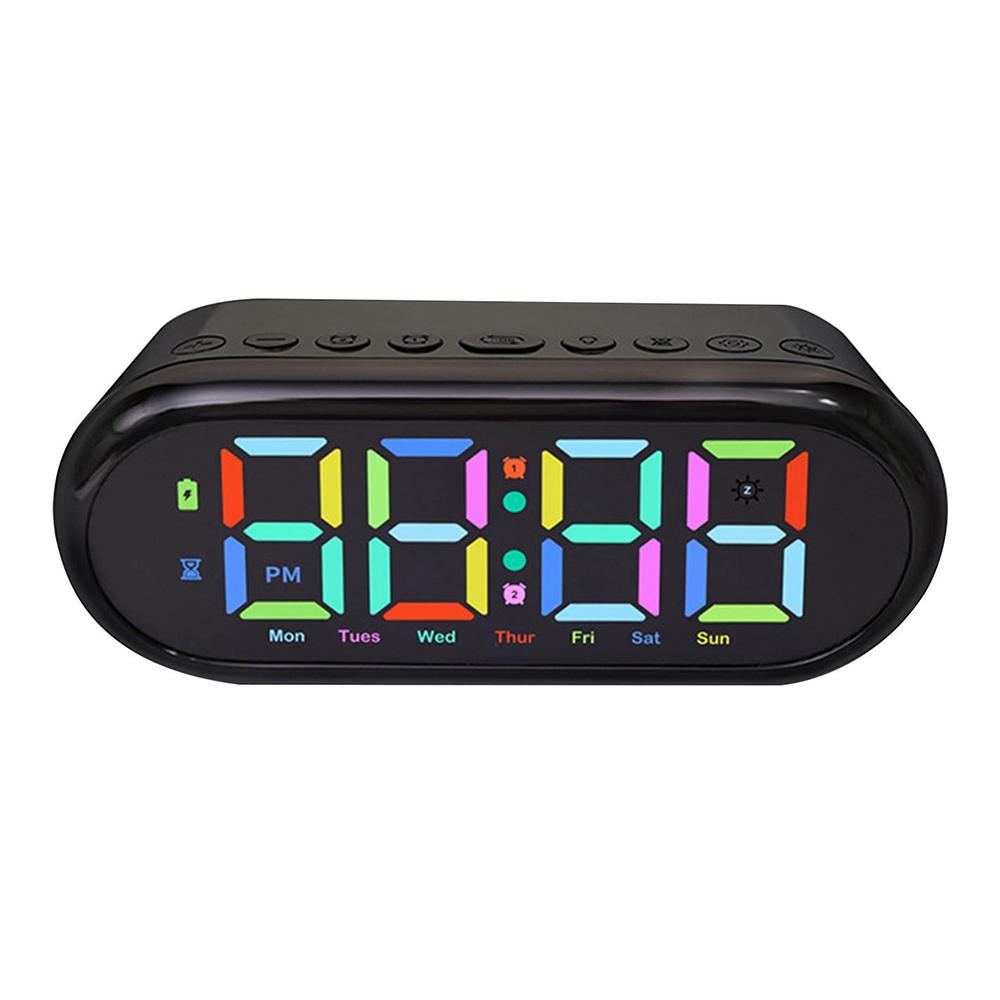 

LED Large Display Digital Clock Adjustable Brightness RGB Color Changing Alarm Clock for Home A