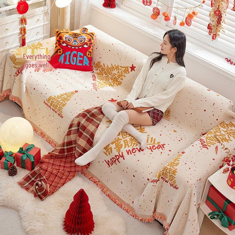 Chenille All-Season Cat Scratch-Resistant Festive Sofa Throw Blanket