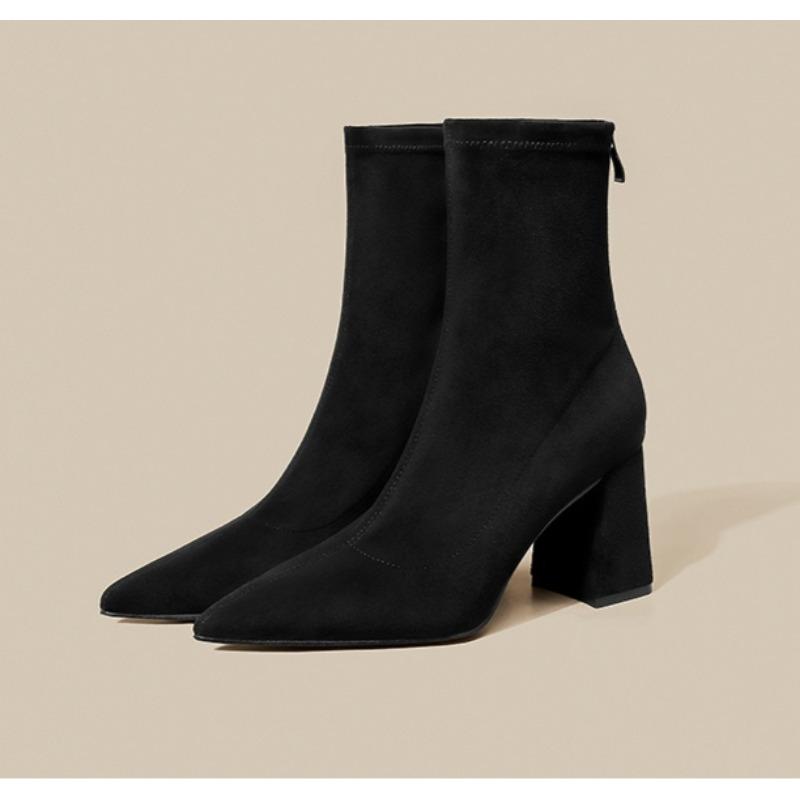 Autumn Winter Stretch Fabric Socks Boots Women High Heel Short Boots Pointed Toe Female Ankle Booties Plus Size 42