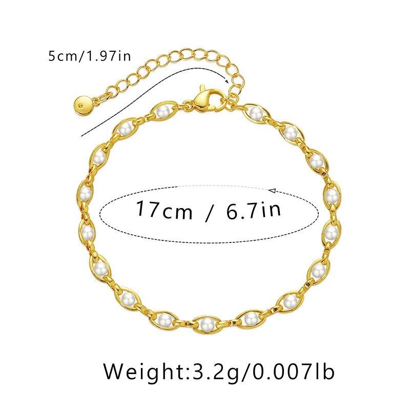 ANENJERY 18K vergoldetes unregelmäßiges Perlen-Kettenarmband für Frauen und Mädchen, eleganter Schmuck, Pulseras Mujer