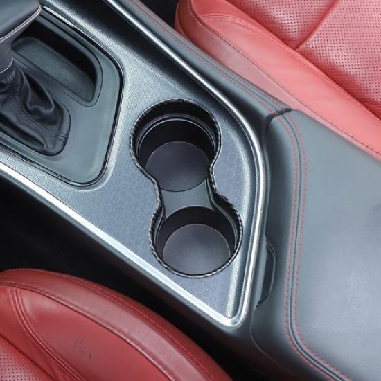 Front Gear Cup Holder Frame Trim Ring For Dodge Challenger 2015+ Carbon Fiber