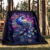 1pc Peacock Feather Print Outdoor Blanket, Lightweight Polyester,