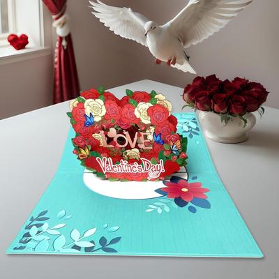 Tarjetas de San Valentín Tarjeta de Boda Corazón de Amor Flor Dulce Saludo 3D para Festival Hogar