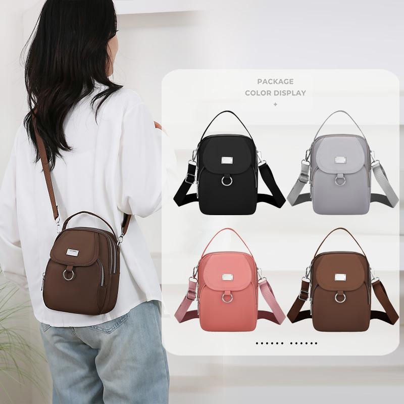 1PC Lady Casual Messenger Bag Solid Color Multi-function Purse Multi-layer Lightweight Oxford Handbag Suitable for Going Out