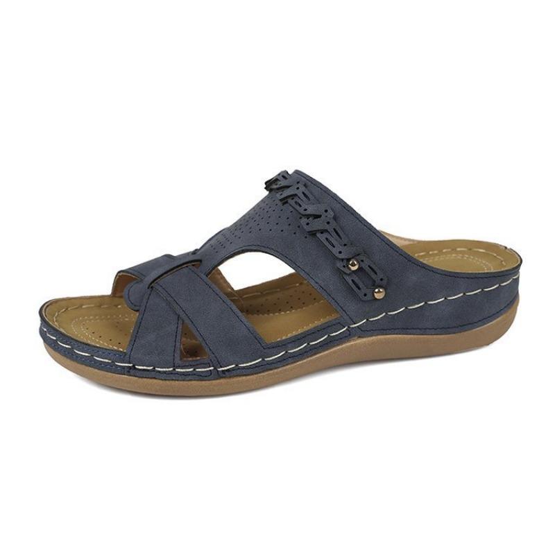 Bottom wind large size slippers waist line wedge heel slippers women's light summer red blue