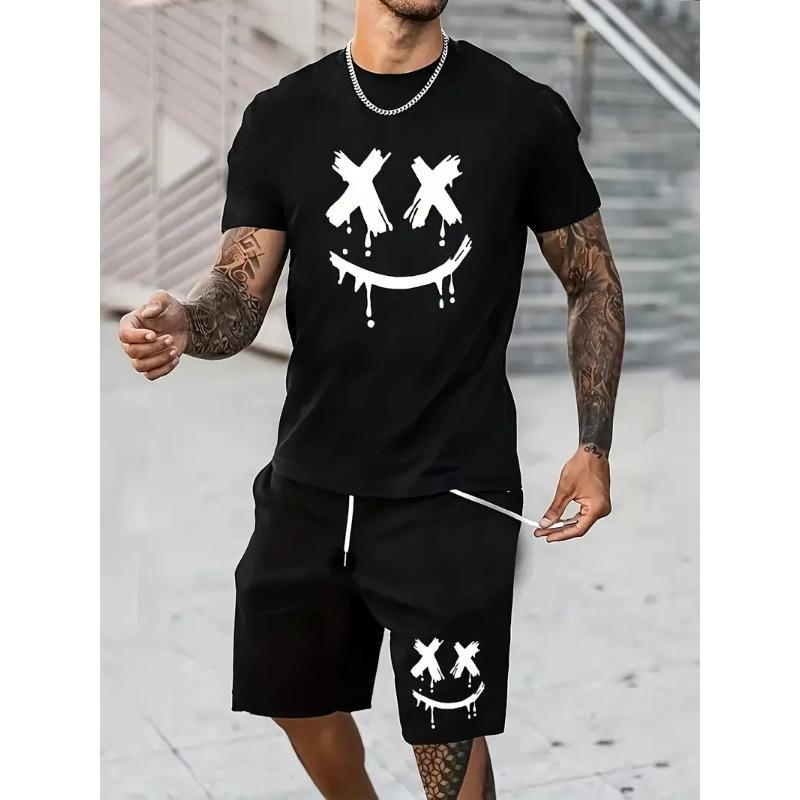 Ensemble Sportif Deux Pièces Imprimé 3D pour Homme T-shirt à Col Rond Couleur Dégradée Hauts à Manches Courtes Shorts Décontractés Fitness