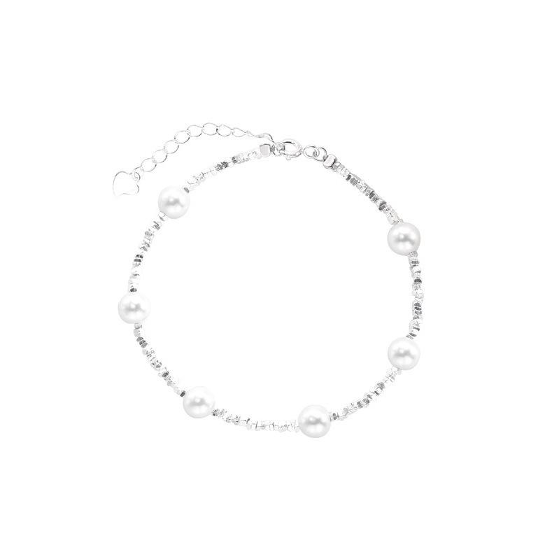 Sterling Silver Pearl Bracelet for Women: Elegant French Retro Design, Minimalist & Versatile.