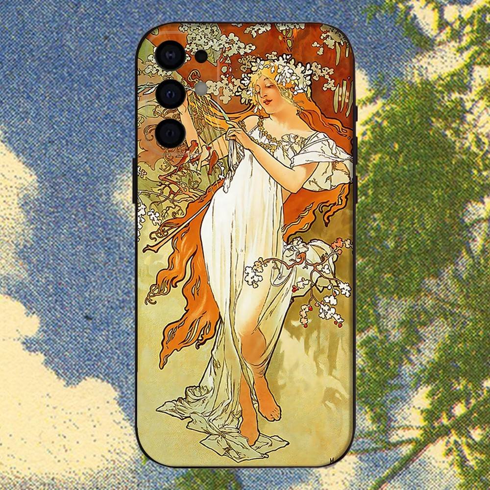 Vintage Alphonse Mucha Phone Case For Samsung S25,S24,S21,S22,S23,S30,Ultra,S20,Plus,Fe,Lite,Note,10,9,5G Black Cover