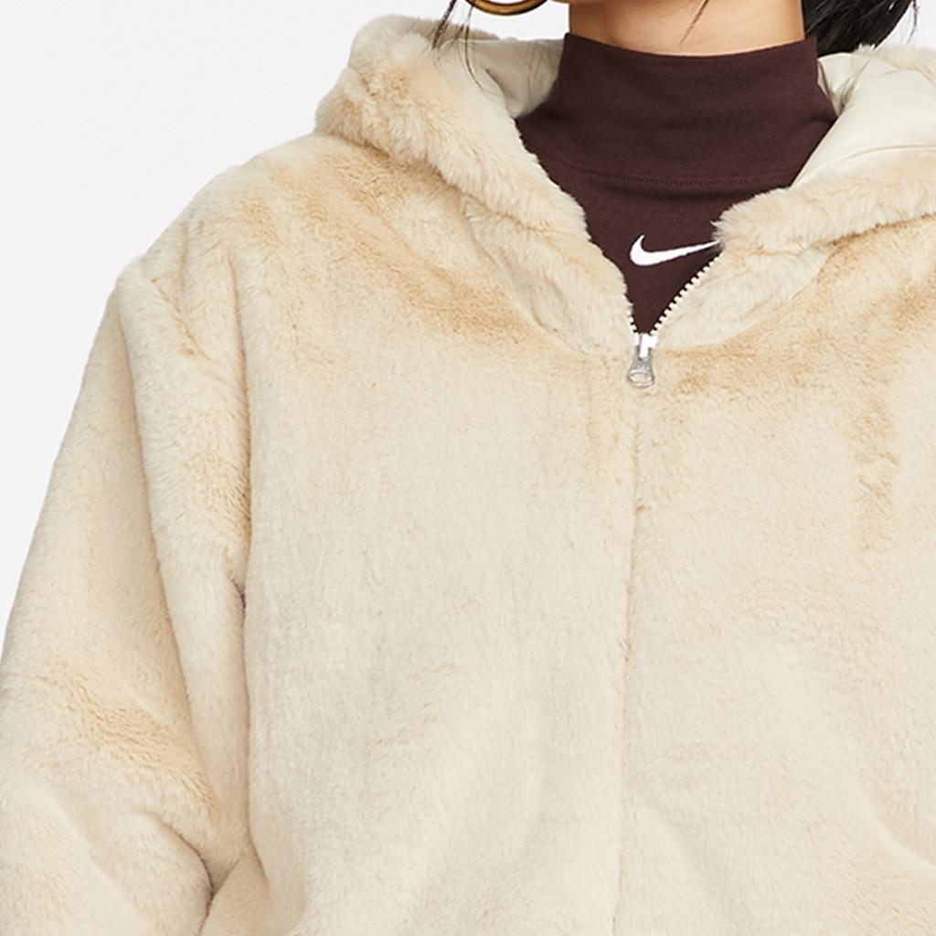 Nike Sportswear Essentials Series Mikina s kapucí s potiskem loga Volná bunda z umělé kožešiny Dámské bundy Vinově žlutá DV7064-206