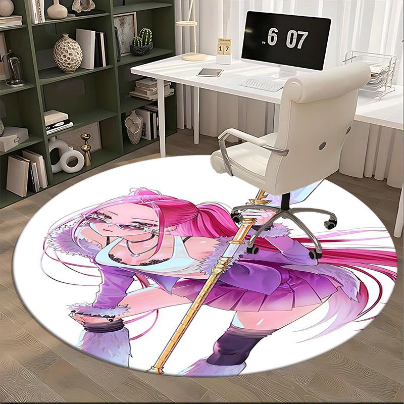 Pink Hair Girl,Fantasy Weapon Chair Mat Round Rug Office Carpet, Machine Washable, Non Slip, Suitable for Living Rooms, Bedrooms