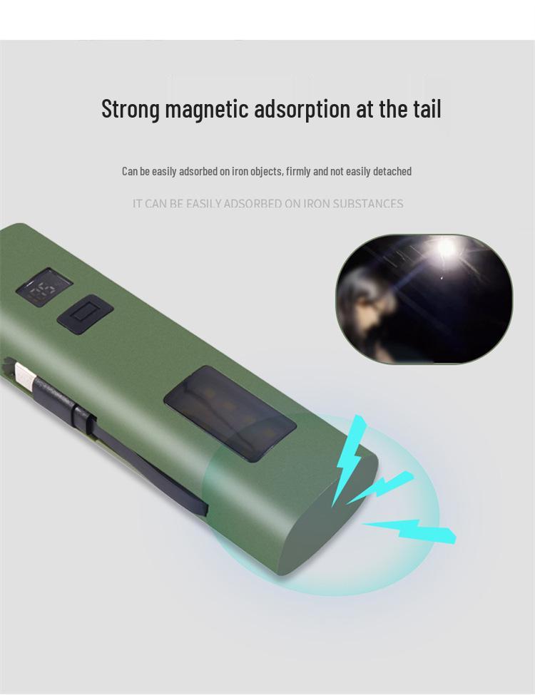 Ultra Bright Multifunctional Flashlight & Power Bank with Side Warning Light, Digital Display, and Bicycle Light