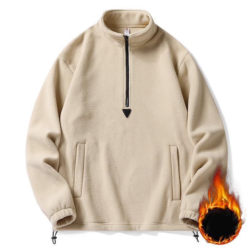 

Sweater Men s Spring Autumn Polar Fleece Stand-up Collar Solid Color Black Pullover Half-chain Men s Jacket M