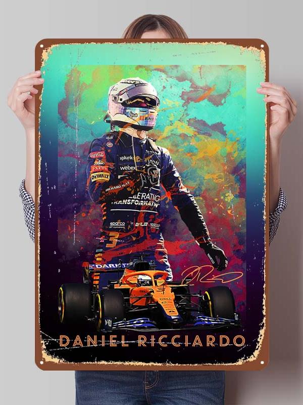 Daniel Ricciardo Plakaty Wyścigowe F1 Metalowe Znaki Dekoracja Wystrój Salonu Mężczyźni Niestandardowe Blaszane Tabliczki do Dekoracji Ścian
