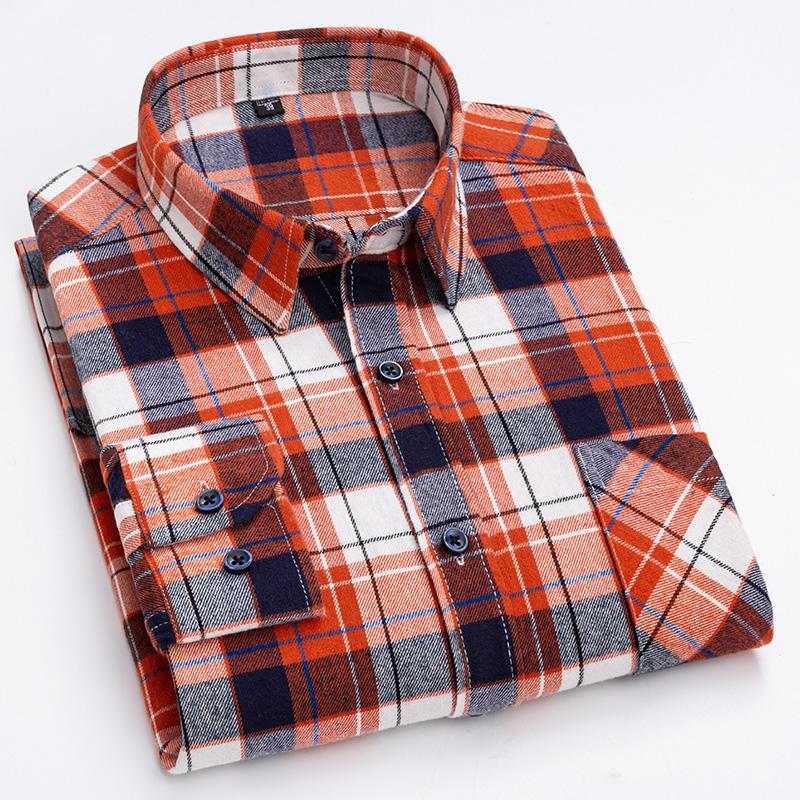 Spring, Autumn and Winter Flannel Shirt Long Sleeve Cotton Fashion Plaid Casual Soft Standard Fit Men's Shirt 5XL 6XL