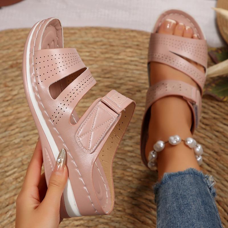 Sandales compensées à enfiler pour femmes, chaussures d'été à bout ouvert à une bride, grandes tailles, chaussures décontractées