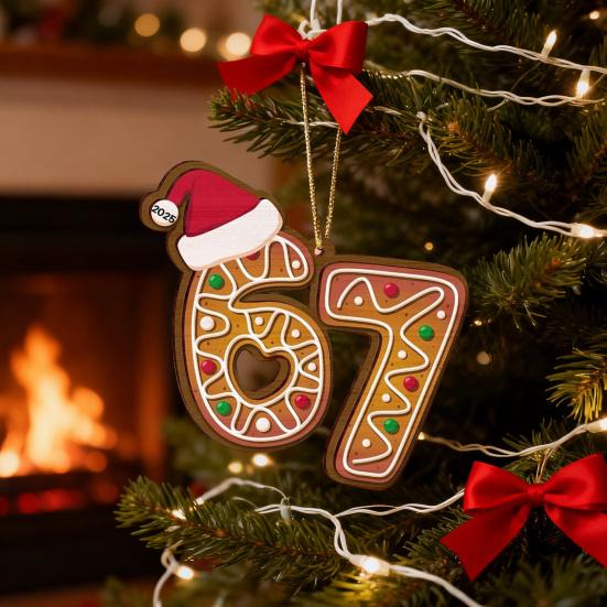 Weihnachtsanhänger Acryl Lebkuchen Zahl 67 Anhänger mit Hut Festliche Weihnachtsbaumdekoration Weihnachtsgeschenk