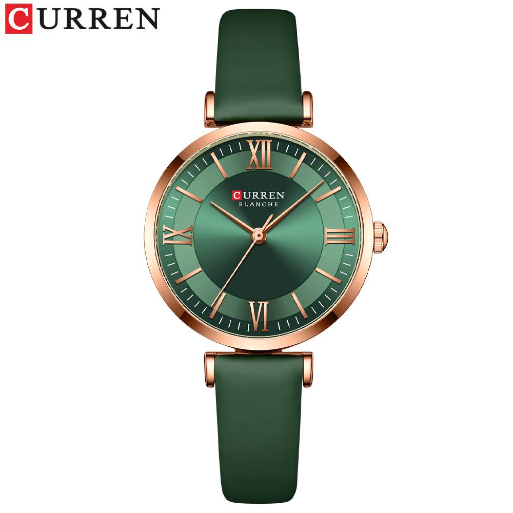 CURREN 9079 Women's Ultra-Thin Leather Strap Watch with Roman Numerals, Small Dial, Waterproof.