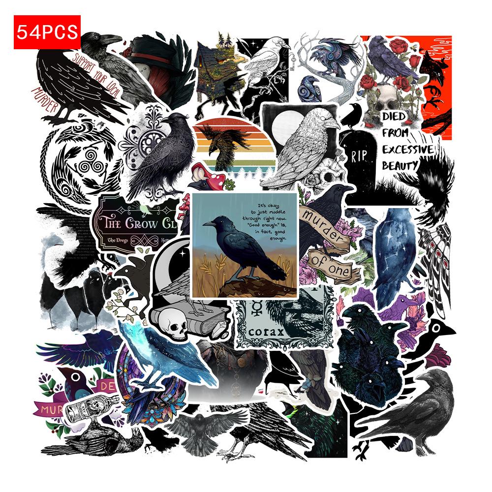 54 Cartoon Black Crow Graffiti Stickers for Guitar, Notebook, Luggage - Waterproof DIY Decor