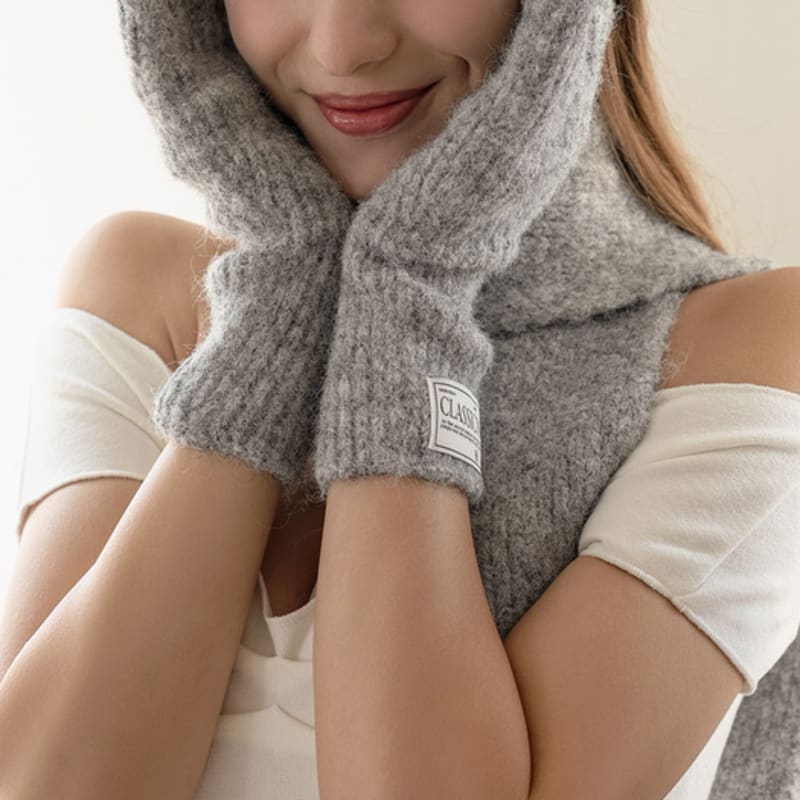 HAS [SET] HDM028 Soft Knit Tie Muffler & Gloves Set_grey
