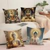 Buddha Statue And Lotus Cushion Cover Silky Short Plush Sofa Pillow Cover Hidden Zipper Soft Dustproof Case For Home Decor