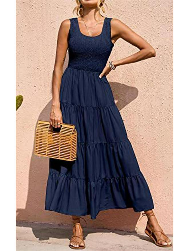Spring European & American Women's Camisole Dress: Pleated Patchwork A-line with Wide Hem