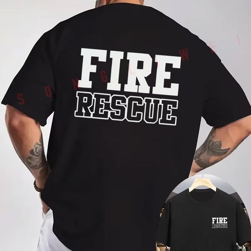 Fire Rescue Hero Graphic Motorcycle Double-Sided Print T-Shirt Men Short Sleeve O-neck Casual
