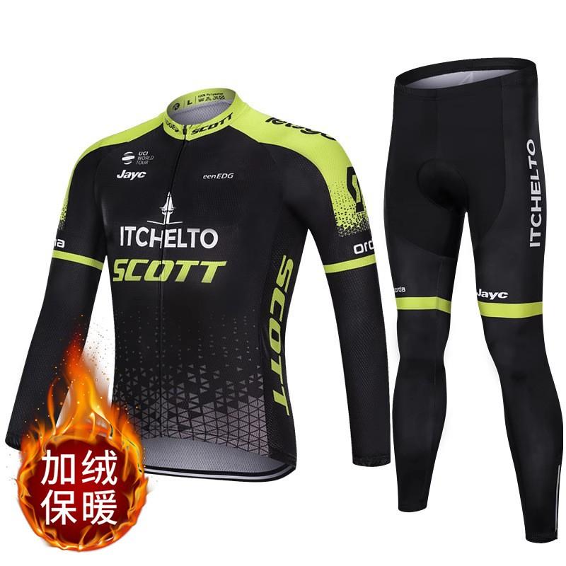 Fleece Cycling Jersey Pants Set Winter Thermal Long Sleeve Bike Outfit Mountain Road