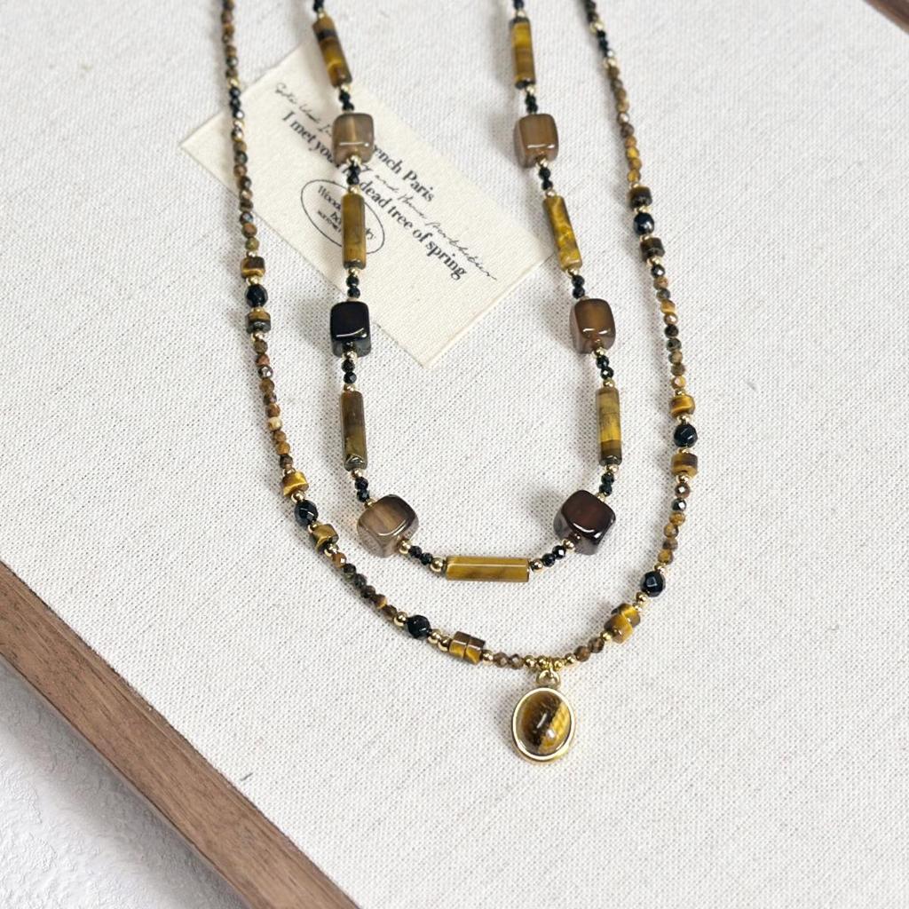Tiger Eye & Freshwater Pearl Beaded Necklace - Autumn/Winter Style with Titanium Steel Chain