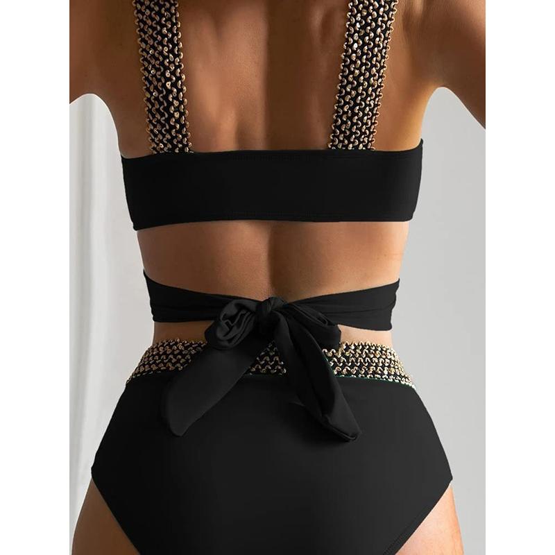 Bikinis Sexy Solides Ensemble 2 Pièces Femmes Maillot de Bain Fendu Serré Dos Nu Taille Haute Vacances Plage Nouveaux Maillots de Bain d'Été