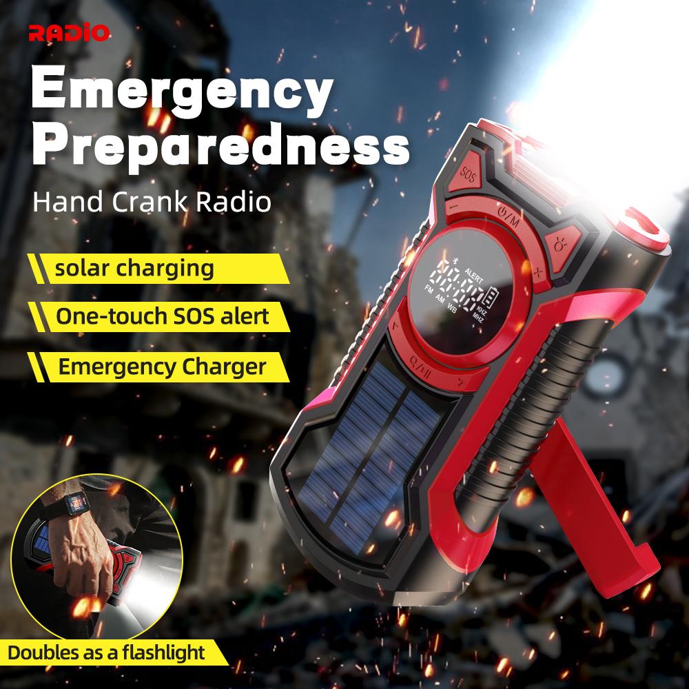 Solar 5000mAh, IP65 Waterproof Emergency Radio Hand Crank  Dustproof Bluetooth 5.3 Portable AM/FM /NOAA Weather Alert Radio