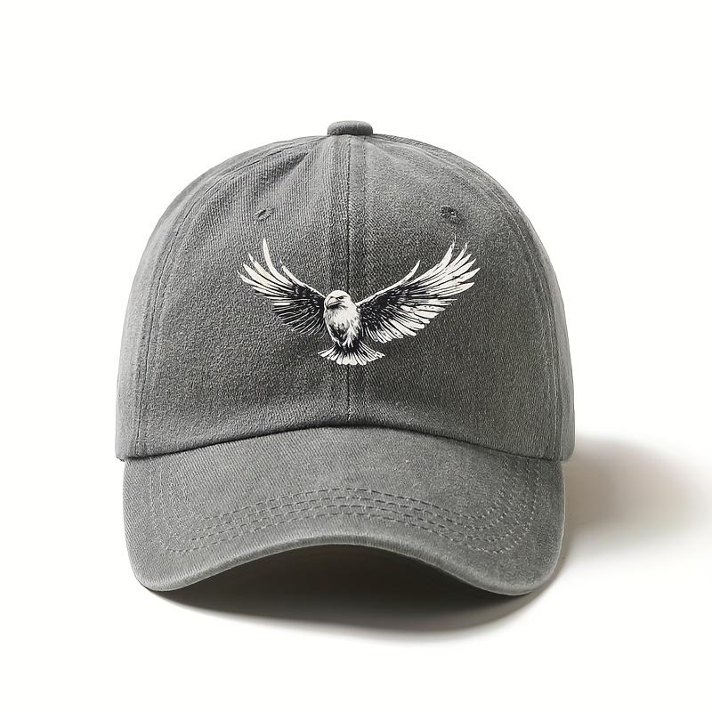 

Eagle Print Baseball Cap Unisex Polyester Distressed Outdoor Casual Adjustable Snapback Hat One Size сірий