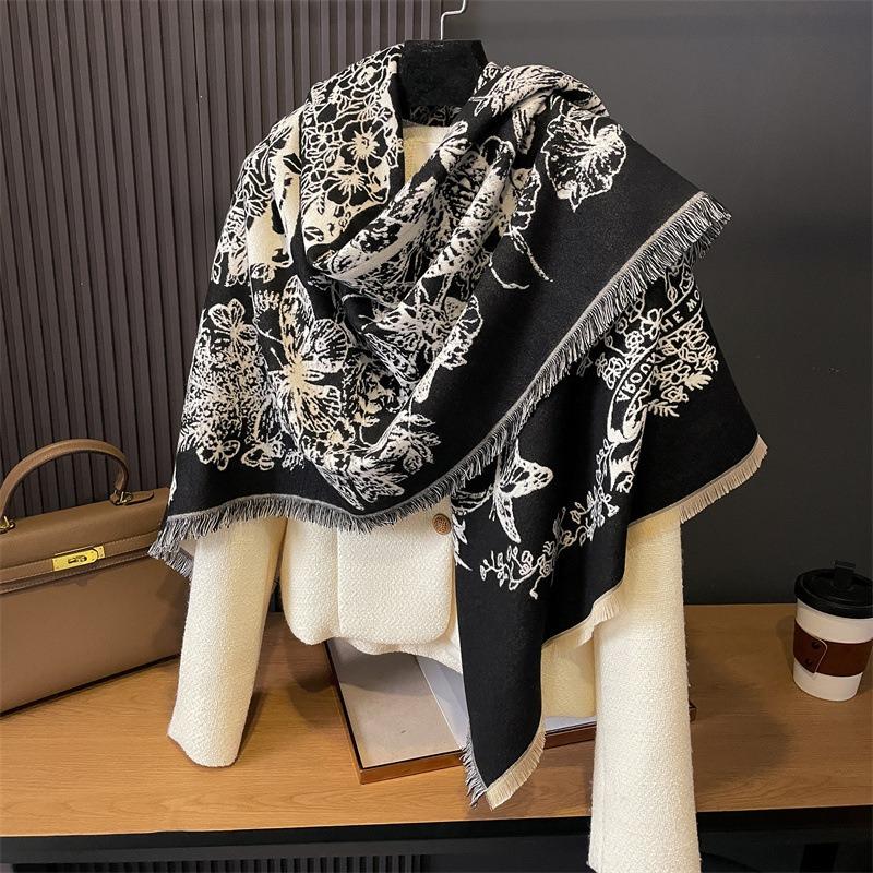 New Imitation Cashmere Scarf for Women Korean Version Contrasting Color Autumn and Winter Warm Couple Scarf British Fashion Long Shawl