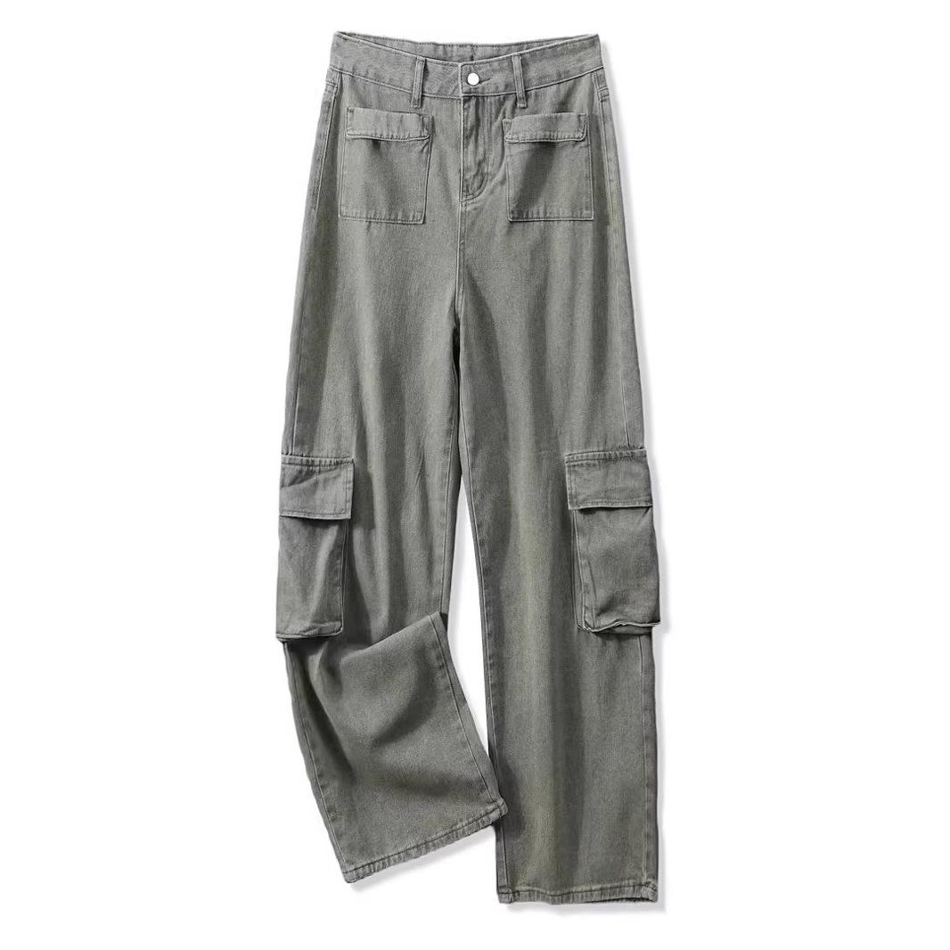 

High Waist American Retro Wide Leg Jeans for Women - Slimming, Straight Leg, Pear-Shaped, Loose Fit Workwear Pants S