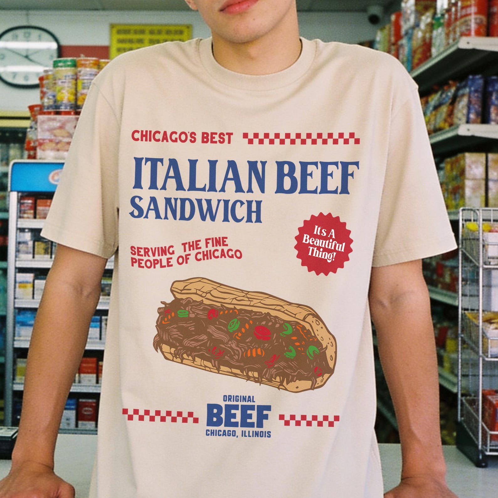 Original Beef Restaurant Shirt, Vintage Chicagoland Italian Beef Bear Graphic Tee XL