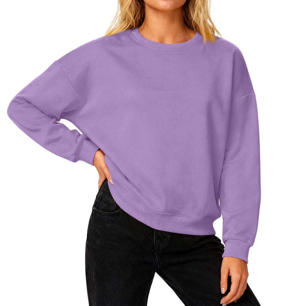 Women's Loose Comfortable Casual And Fashionable Round Neck Threaded Sleeves Solid Color Long Sleeved Sweatshirt
