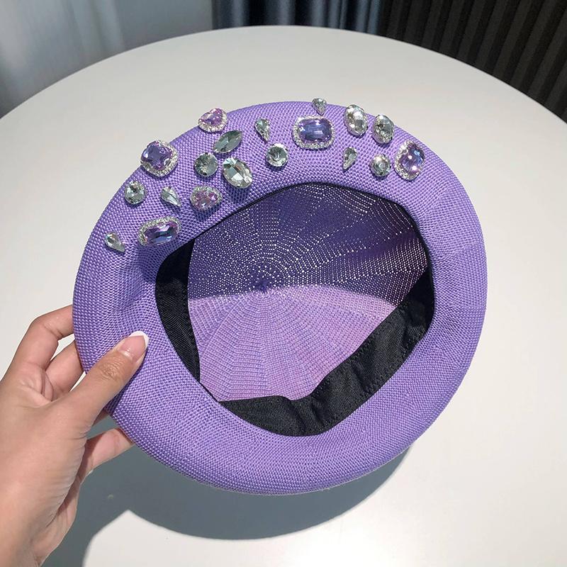 2026 Berets Women Hat Brimless Stretchy Comfortable Rhinestone Y2K Cap Autumn Female Flat Color Cotton