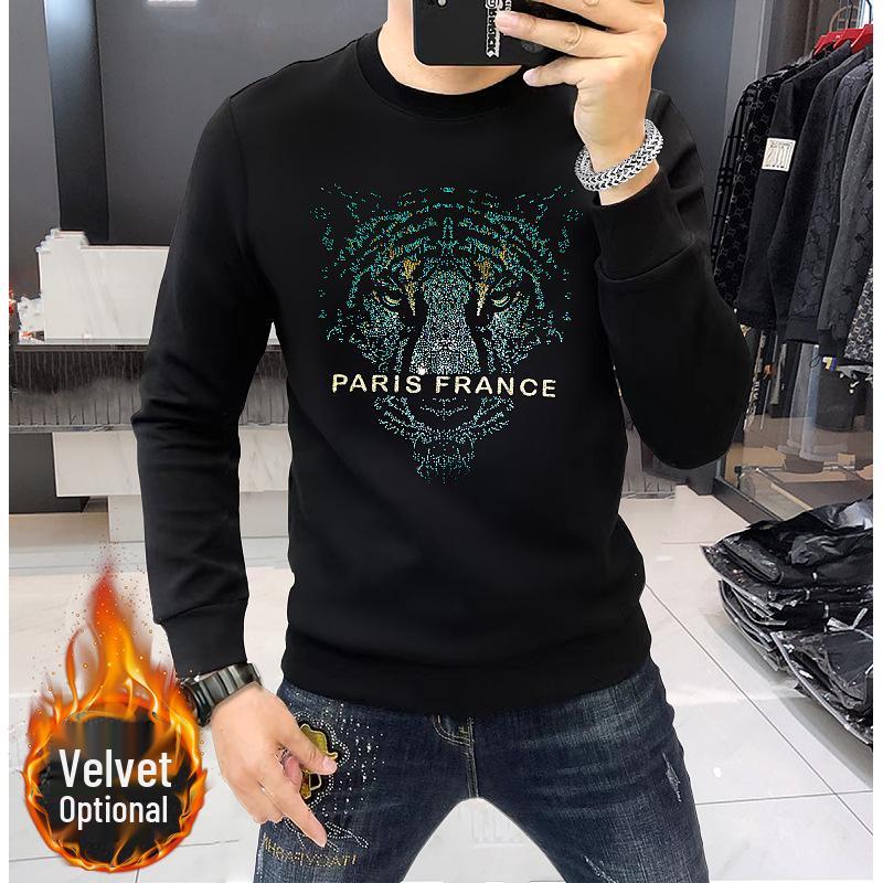 European Men's Laser Tiger Head Sweatshirt – Versatile, Trendy, Warm Fleece-Lined Pullover